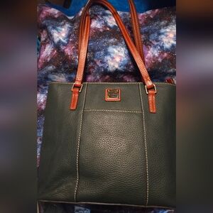 Dooney & Bourke Green Pebbled Leather Tote with Brown Handles